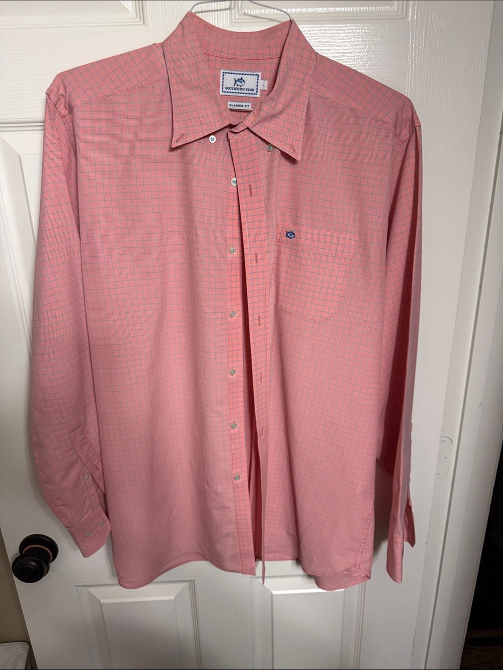 Southern Tide Coral Pink Windowpane Button-Down Shirt